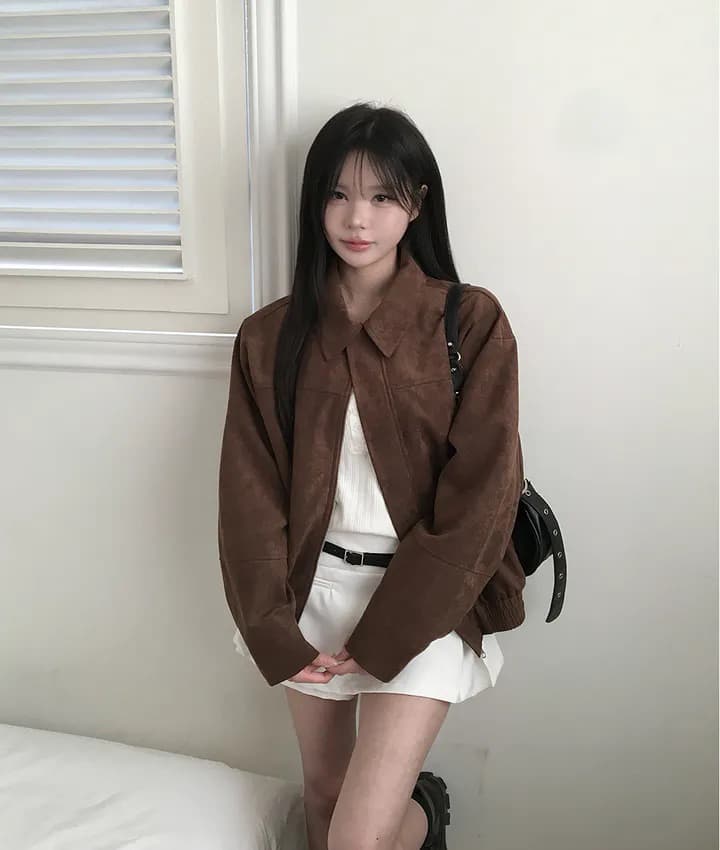 한국 chic 가을 프랑스식 아름다움 라드. 레트로 브라운 색상 시스템 루즈핏 사슴 캐시미어 야구 유니폼 상세 이미지 1