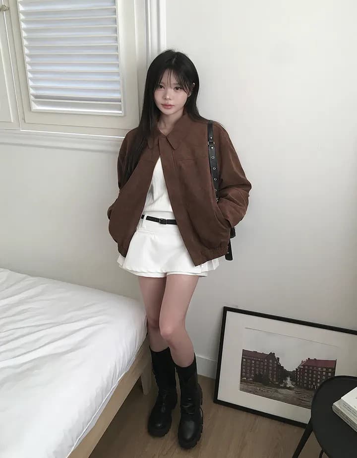 한국 chic 가을 프랑스식 아름다움 라드. 레트로 브라운 색상 시스템 루즈핏 사슴 캐시미어 야구 유니폼 상세 이미지 5