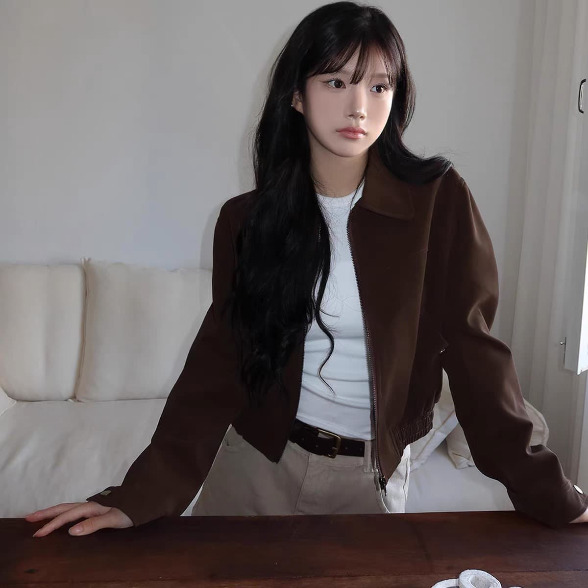 있음 창고 한국 chic 레트로 품격 폴로 칼라 재킷 맨위 여성 출퇴근 다용도 짧은 외투 이미지 3