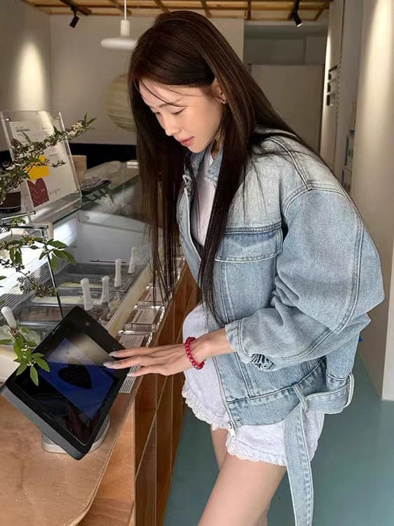 있음 창고 2026 새로운 레트로 디자인 센스 폴로 칼라 맨위 워크웨어 긴팔 데님 재킷 상세 이미지 4