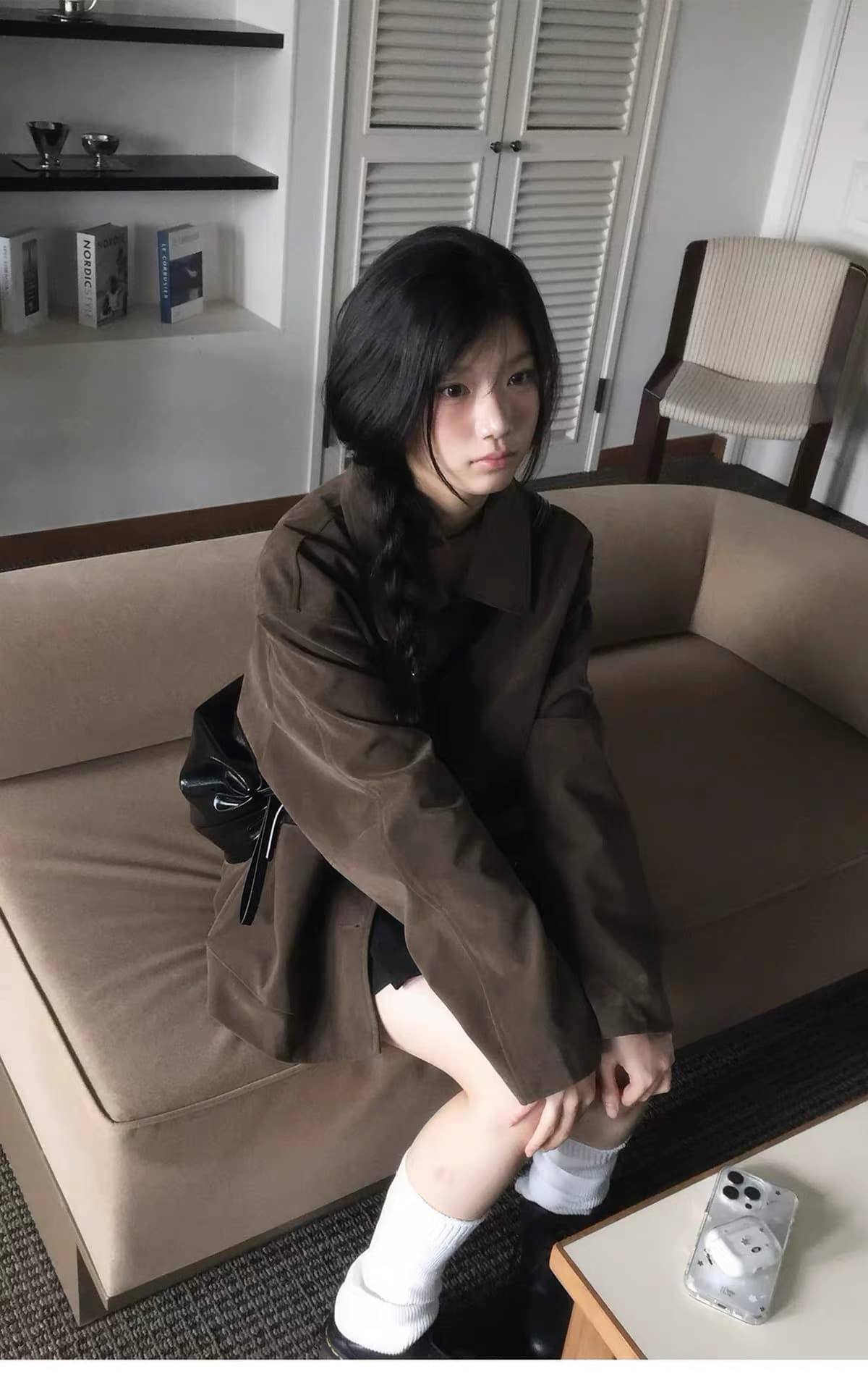 있음 창고 가을 겨울 새로운 폴로 칼라 싱글 줄 버튼 다용도 루즈핏 레트로 주머니 재킷 상세 이미지 4