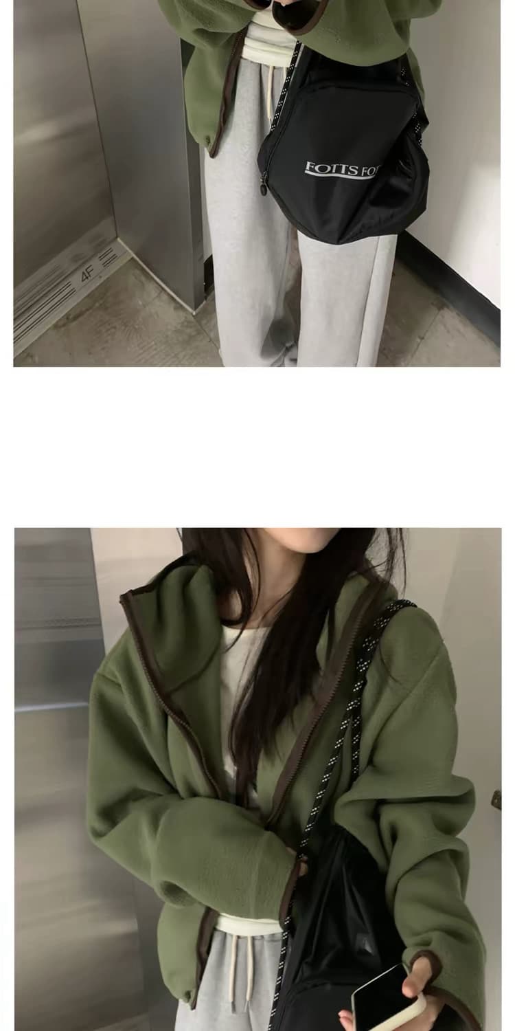 있음 창고 느긋한 바람 배색 테두리 양면 플리스 후드 스타일 여성 코트 상세 이미지 2