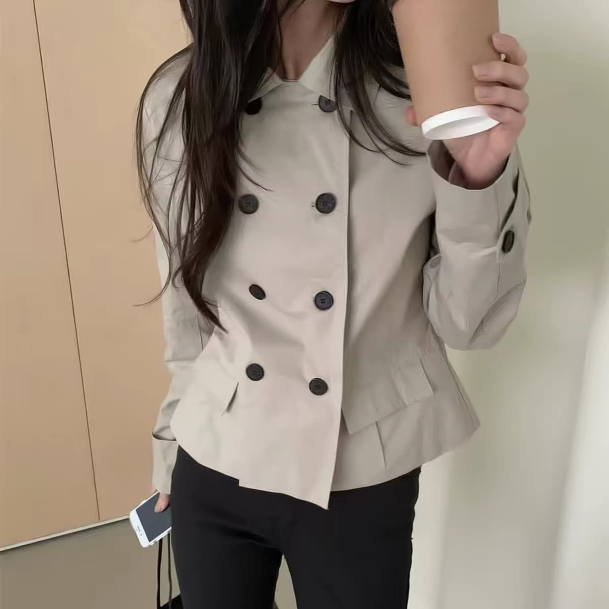 있음 창고 한국 새로운 긴팔 바람막이 이중 버튼 한국 스타일 폴로 칼라 재킷