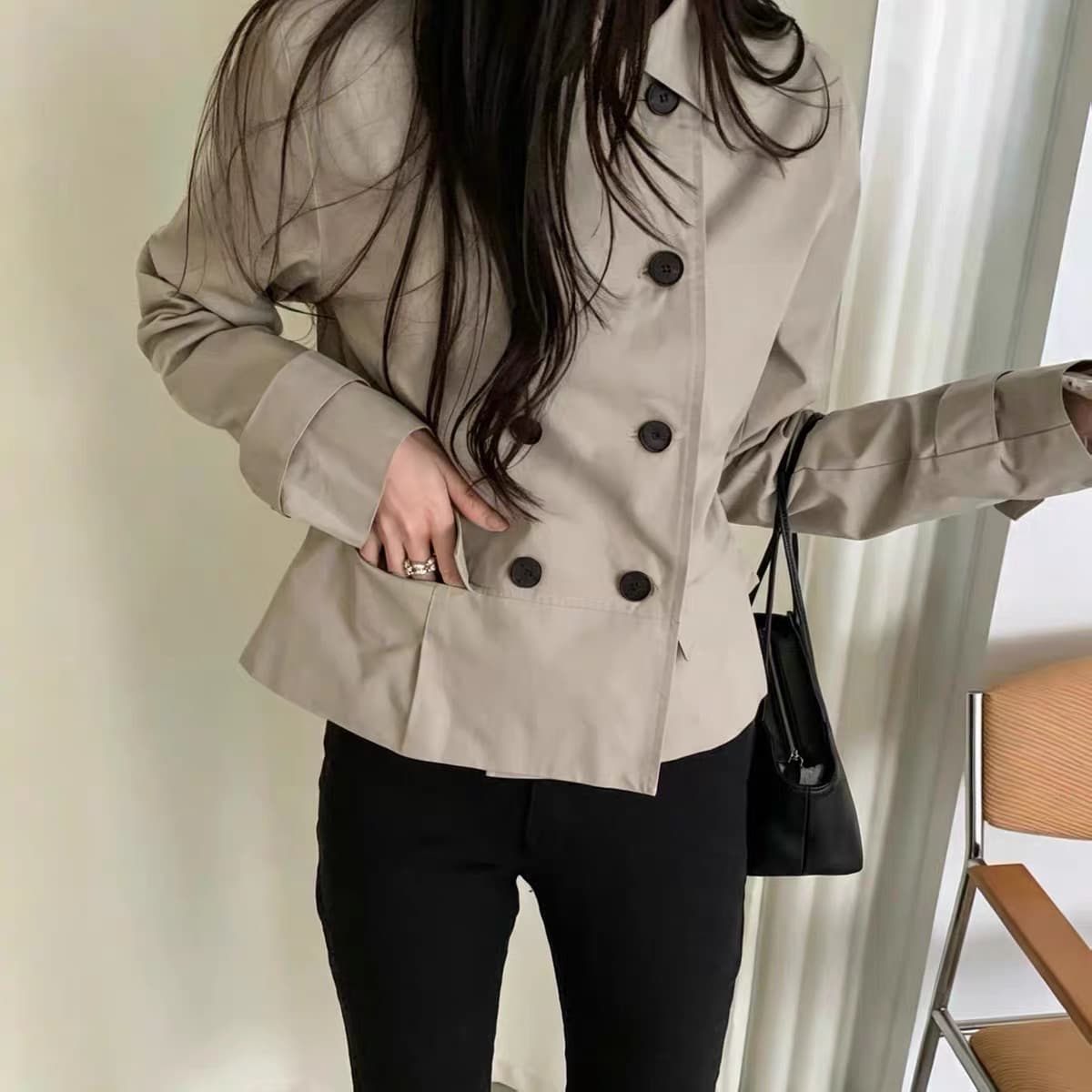 있음 창고 한국 새로운 긴팔 바람막이 이중 버튼 한국 스타일 폴로 칼라 재킷 상세 이미지 1