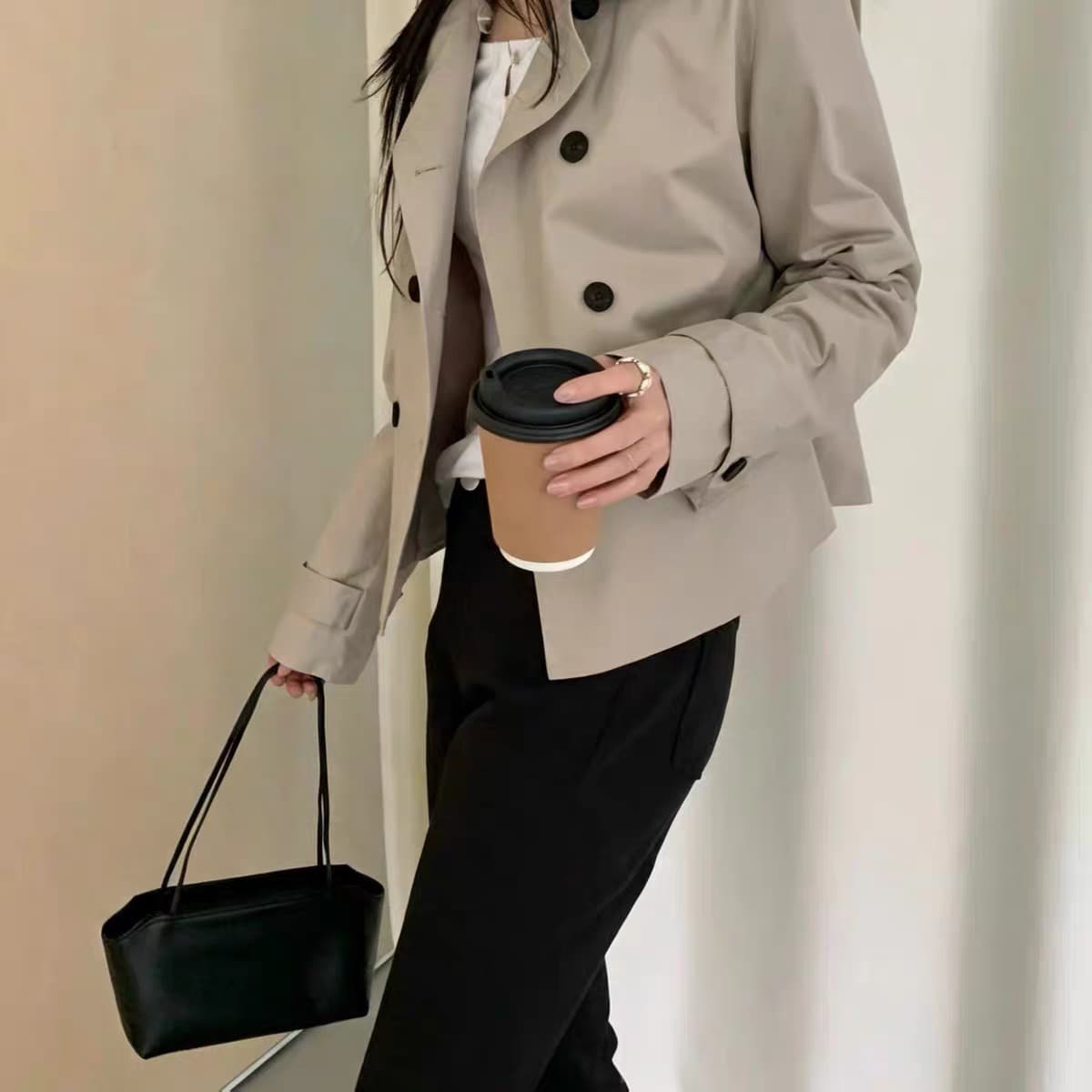있음 창고 한국 새로운 긴팔 바람막이 이중 버튼 한국 스타일 폴로 칼라 재킷 상세 이미지 3