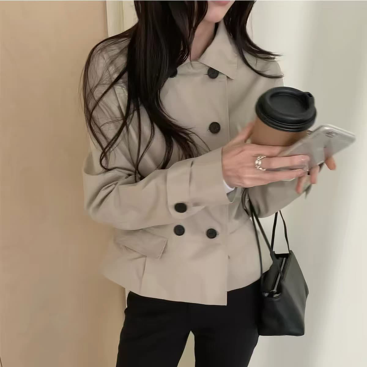 있음 창고 한국 새로운 긴팔 바람막이 이중 버튼 한국 스타일 폴로 칼라 재킷 상세 이미지 8