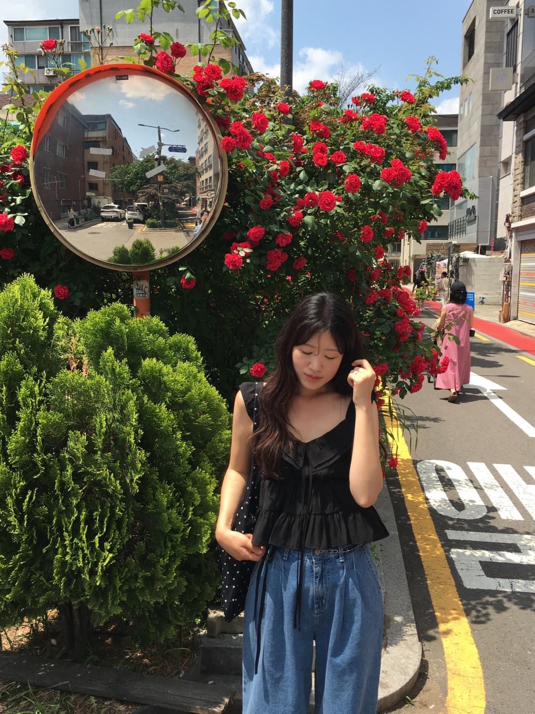 재고 있음 한국 chic 여름 마이크로 ~을 통해 이중층 칼라 리본 주름 프릴 캐미솔 상세 이미지 13