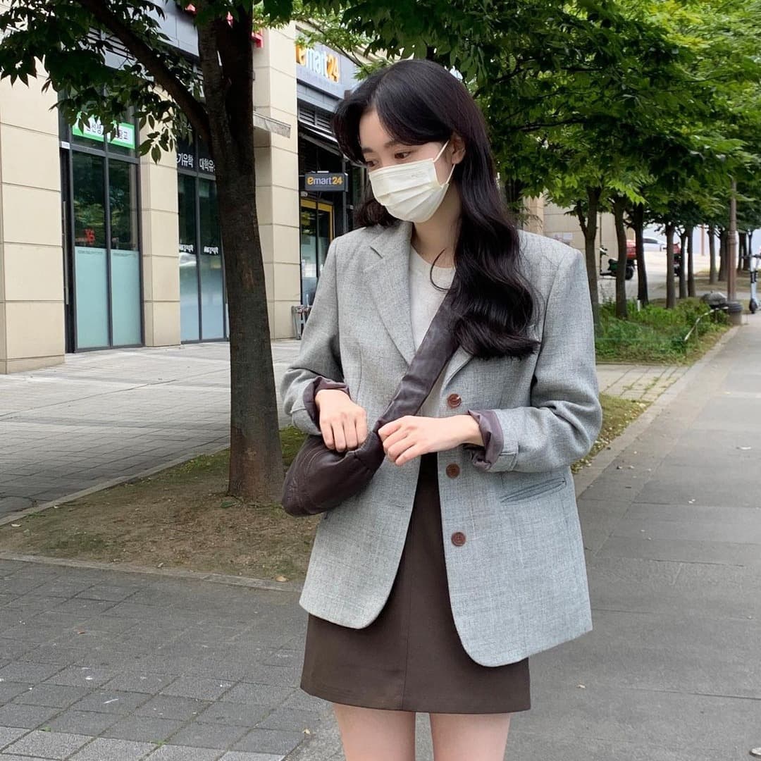 재고 있음 한국 ins 이른 가을 레트로 품격 싱글 줄 버튼 정장 비즈니스웨어 긴팔 정장 이미지 5