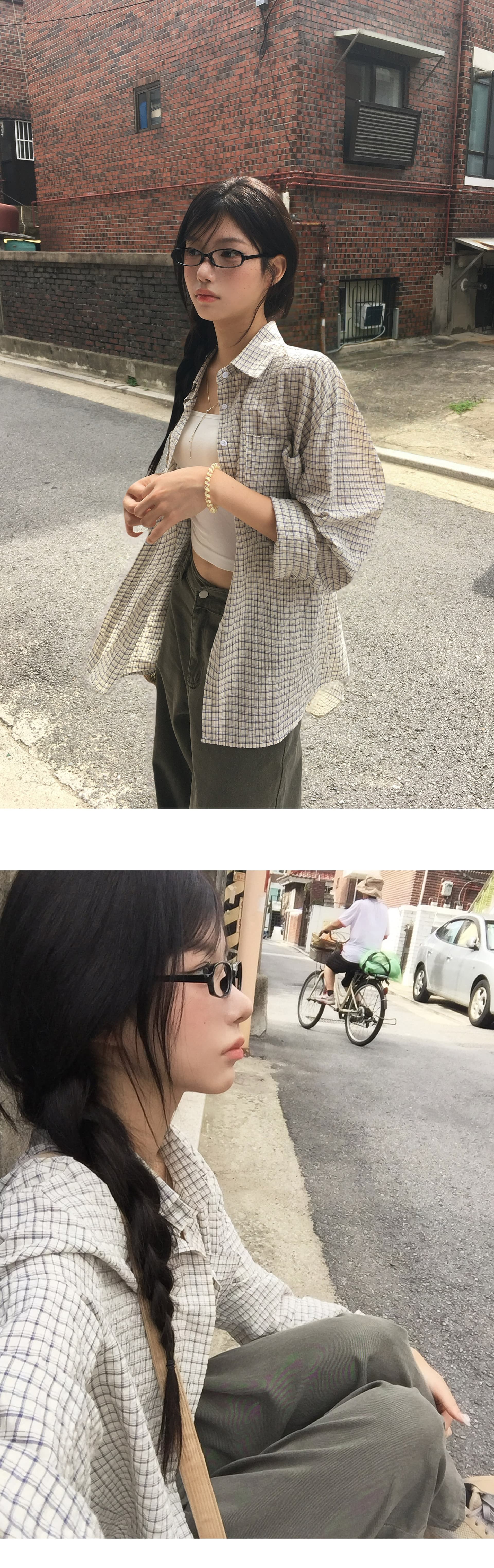 재고 있음 한국 chic 가을의 날 소녀 센스 싱글 줄 버튼 격자 무늬 셔츠 여성 긴 소매 셔츠 상세 이미지 1