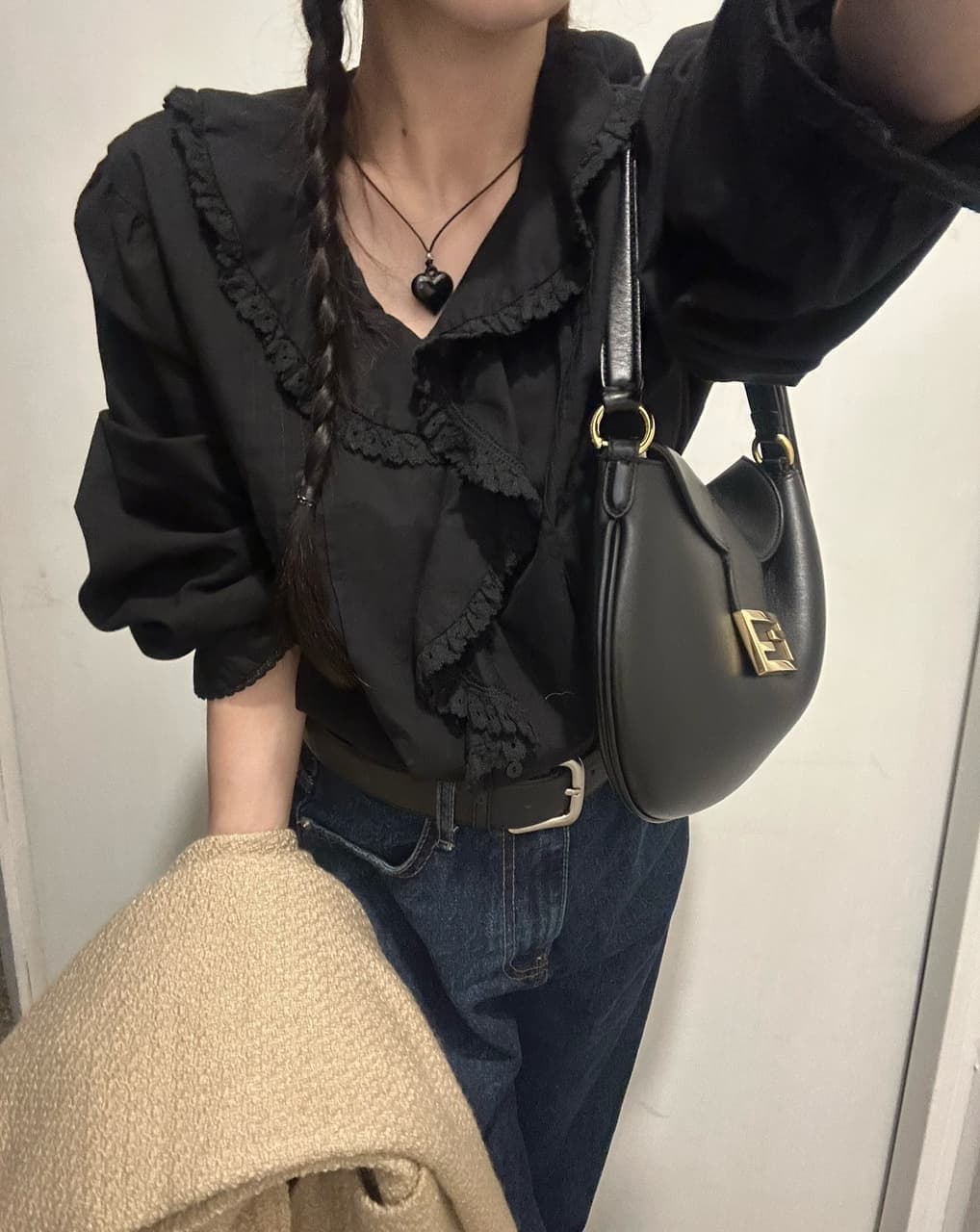재고 있음 한국 chic 이른 가을 품격 숙녀 레이스 레이스 패치워크 프릴 플리츠 긴팔 여성 셔츠 상세 이미지 14