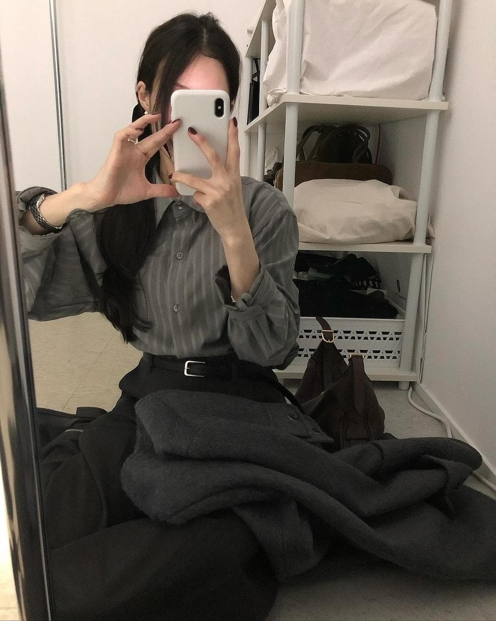 재고 있음 한국 chic 가을 새로운 품격 숙녀 스트랩 허리 수축 긴팔 여성 셔츠 스트라이프 셔츠 상세 이미지 10