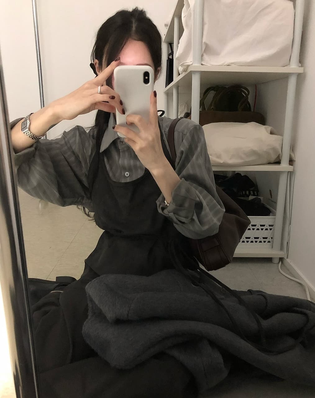 재고 있음 한국 chic 가을 새로운 품격 숙녀 스트랩 허리 수축 긴팔 여성 셔츠 스트라이프 셔츠 상세 이미지 15