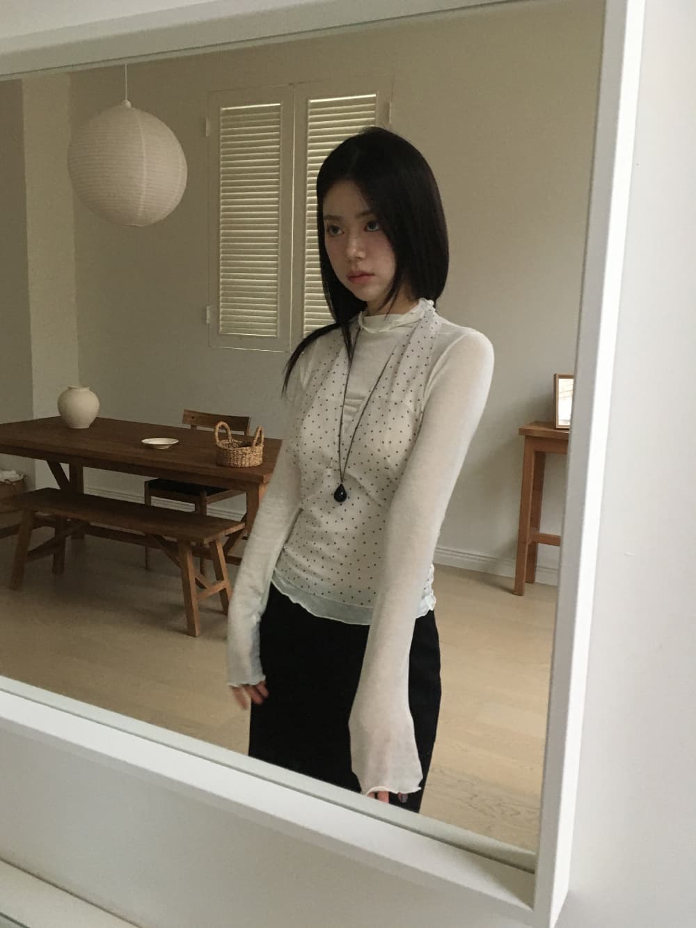 한국 chic 봄날 스택 착용 스트랩 도트 무늬 캐미솔 상세 이미지 19