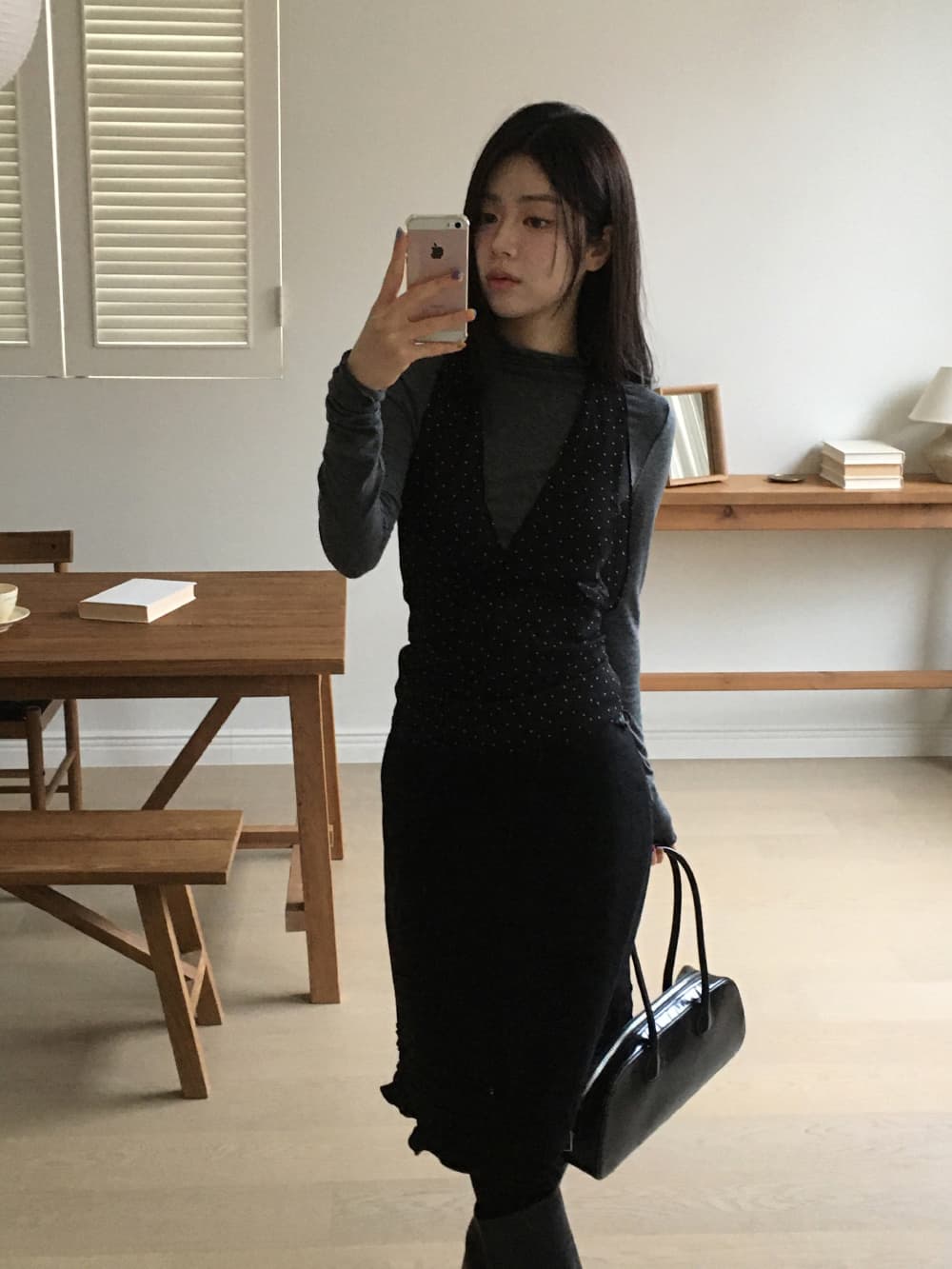 한국 chic 봄날 스택 착용 스트랩 도트 무늬 캐미솔 상세 이미지 25