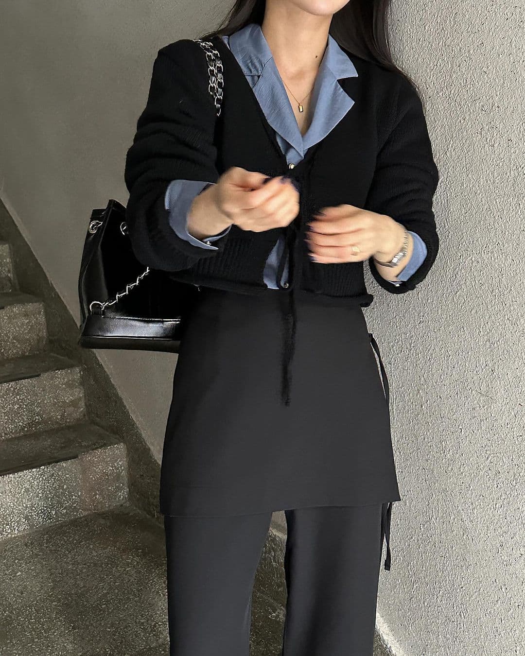 재고 있음 한국 chic 이른 가을 부츠컷 페이크 레이어드 정장 바지 긴 바지 캐주얼 바지 여성용 바지 상세 이미지 10