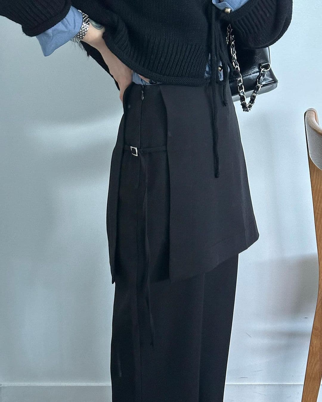 재고 있음 한국 chic 이른 가을 부츠컷 페이크 레이어드 정장 바지 긴 바지 캐주얼 바지 여성용 바지 상세 이미지 12