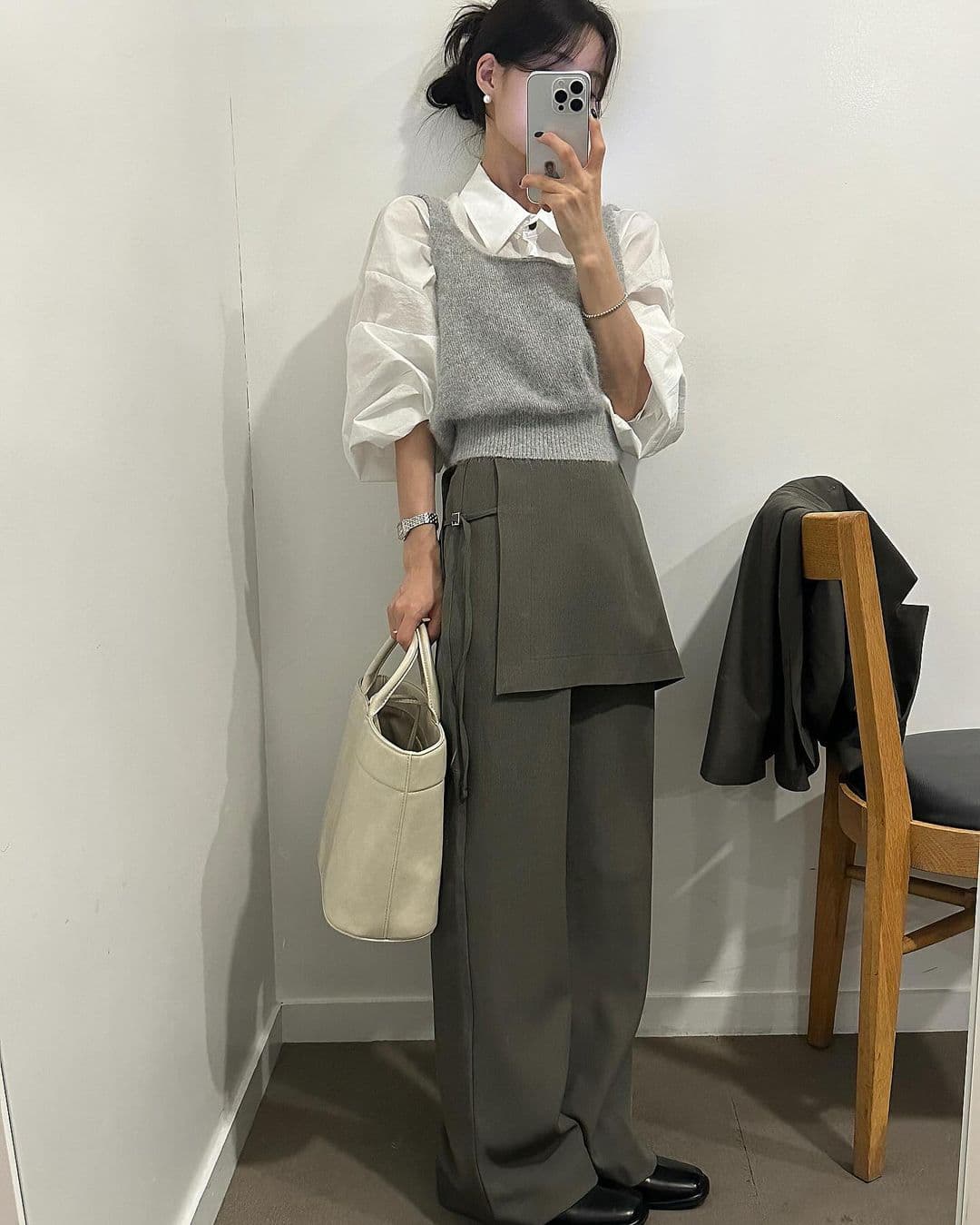 재고 있음 한국 chic 이른 가을 부츠컷 페이크 레이어드 정장 바지 긴 바지 캐주얼 바지 여성용 바지 상세 이미지 15