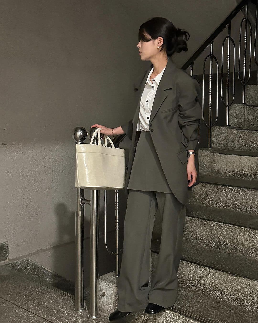 재고 있음 한국 chic 이른 가을 부츠컷 페이크 레이어드 정장 바지 긴 바지 캐주얼 바지 여성용 바지 상세 이미지 17