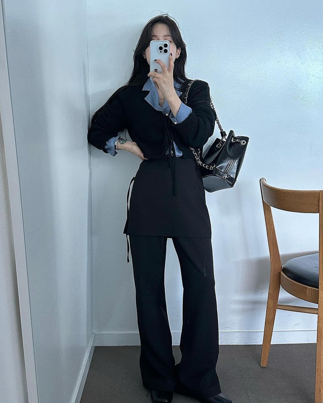 재고 있음 한국 chic 이른 가을 부츠컷 페이크 레이어드 정장 바지 긴 바지 캐주얼 바지 여성용 바지 상세 이미지 19