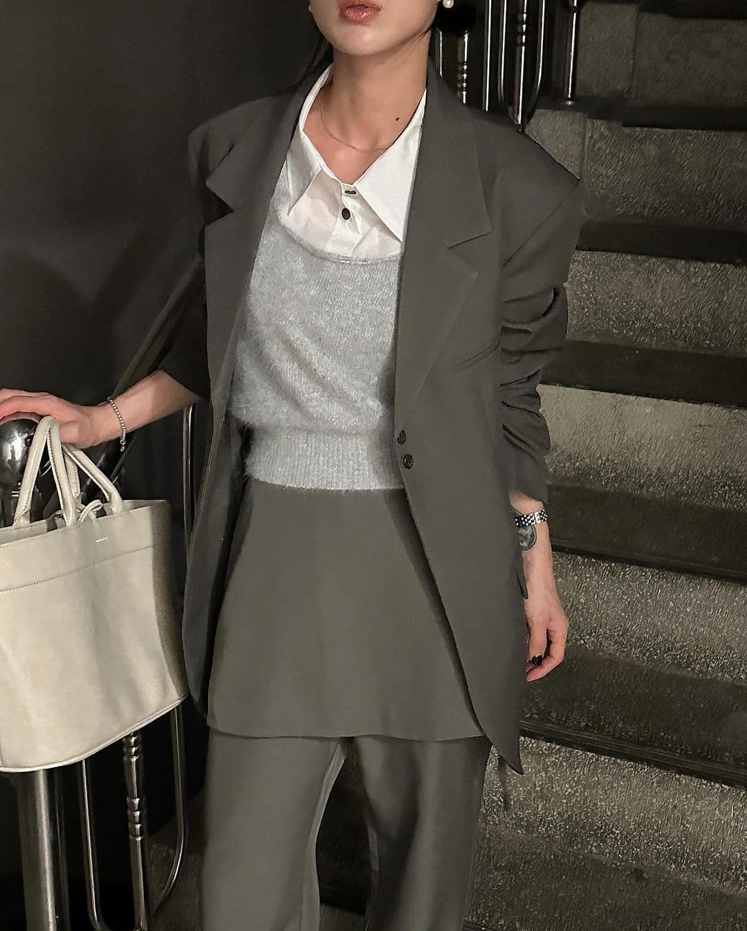재고 있음 한국 chic 이른 가을 부츠컷 페이크 레이어드 정장 바지 긴 바지 캐주얼 바지 여성용 바지 상세 이미지 25