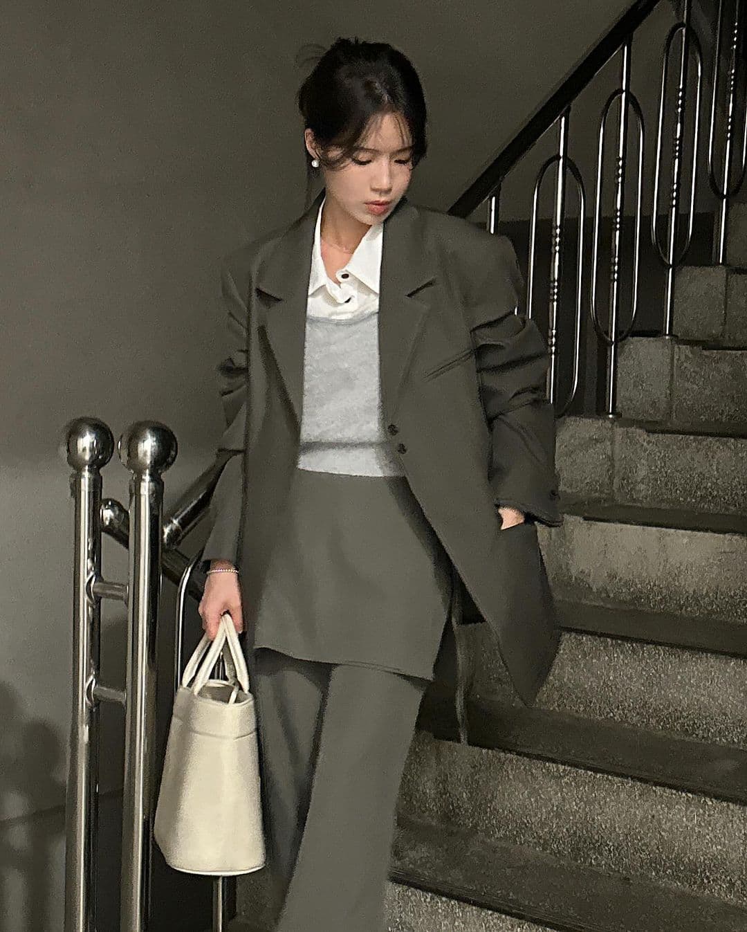 재고 있음 한국 chic 이른 가을 부츠컷 페이크 레이어드 정장 바지 긴 바지 캐주얼 바지 여성용 바지 상세 이미지 28