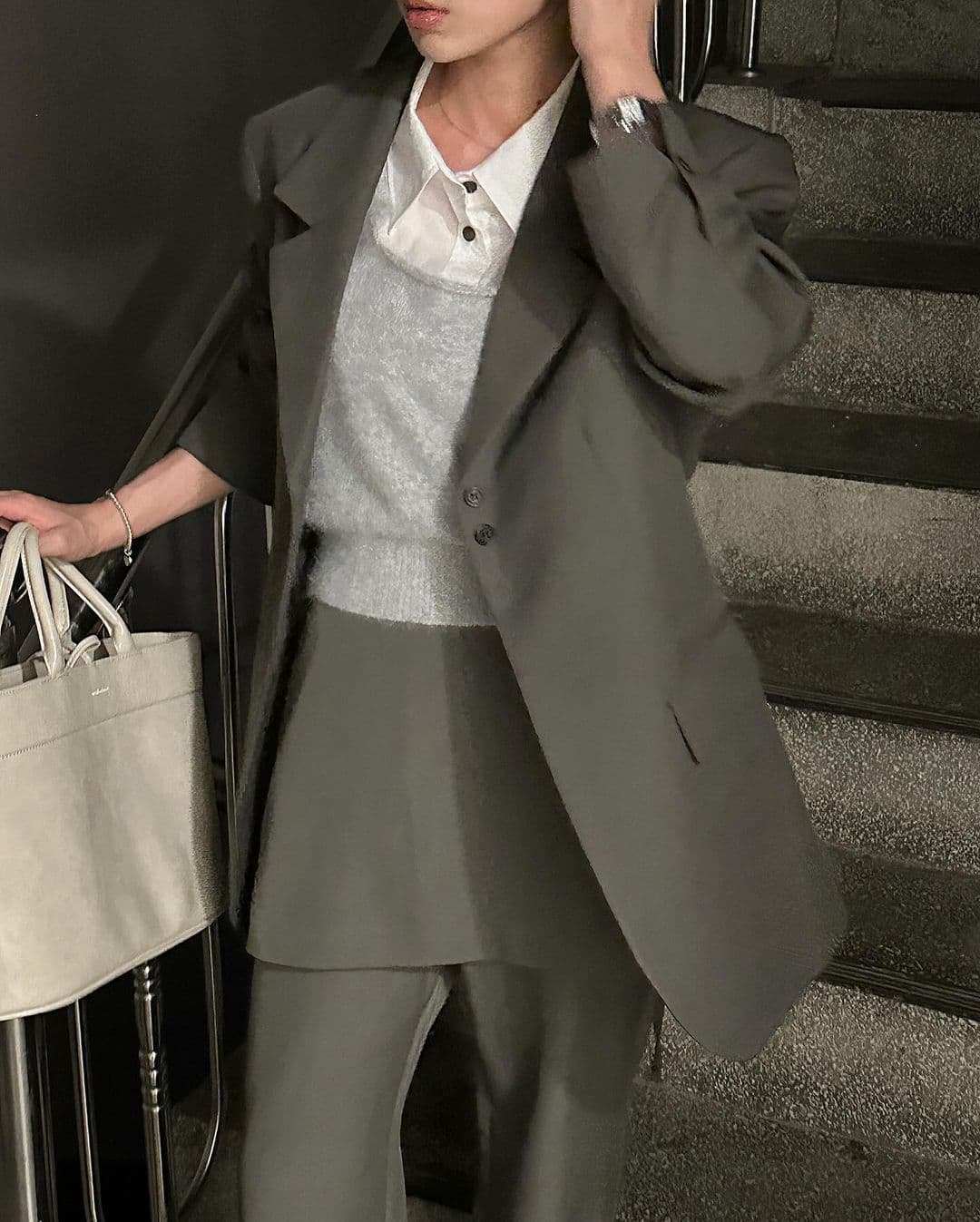 재고 있음 한국 chic 이른 가을 부츠컷 페이크 레이어드 정장 바지 긴 바지 캐주얼 바지 여성용 바지 상세 이미지 34