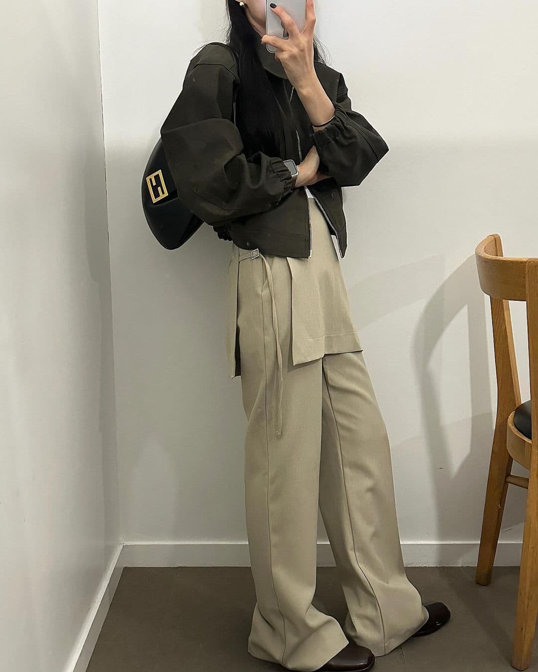 재고 있음 한국 chic 이른 가을 부츠컷 페이크 레이어드 정장 바지 긴 바지 캐주얼 바지 여성용 바지 상세 이미지 47