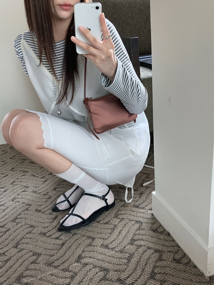 한국 chic 봄날 레이스 패치워크 뒤로 스트랩 슬립 드레스 상세 이미지 22