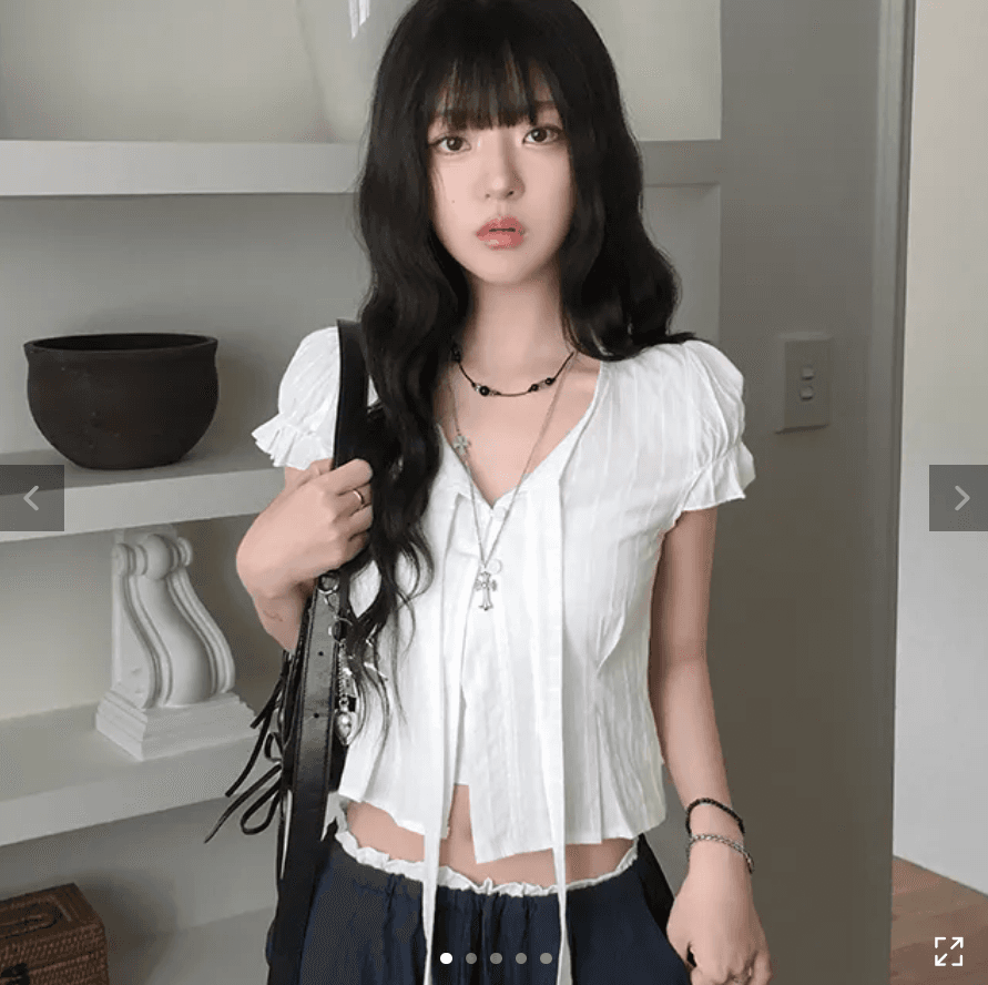 한국 ins 여름 싱글 줄 버튼 리본 작은 키 반팔 셔츠 여성 자카드 셔츠