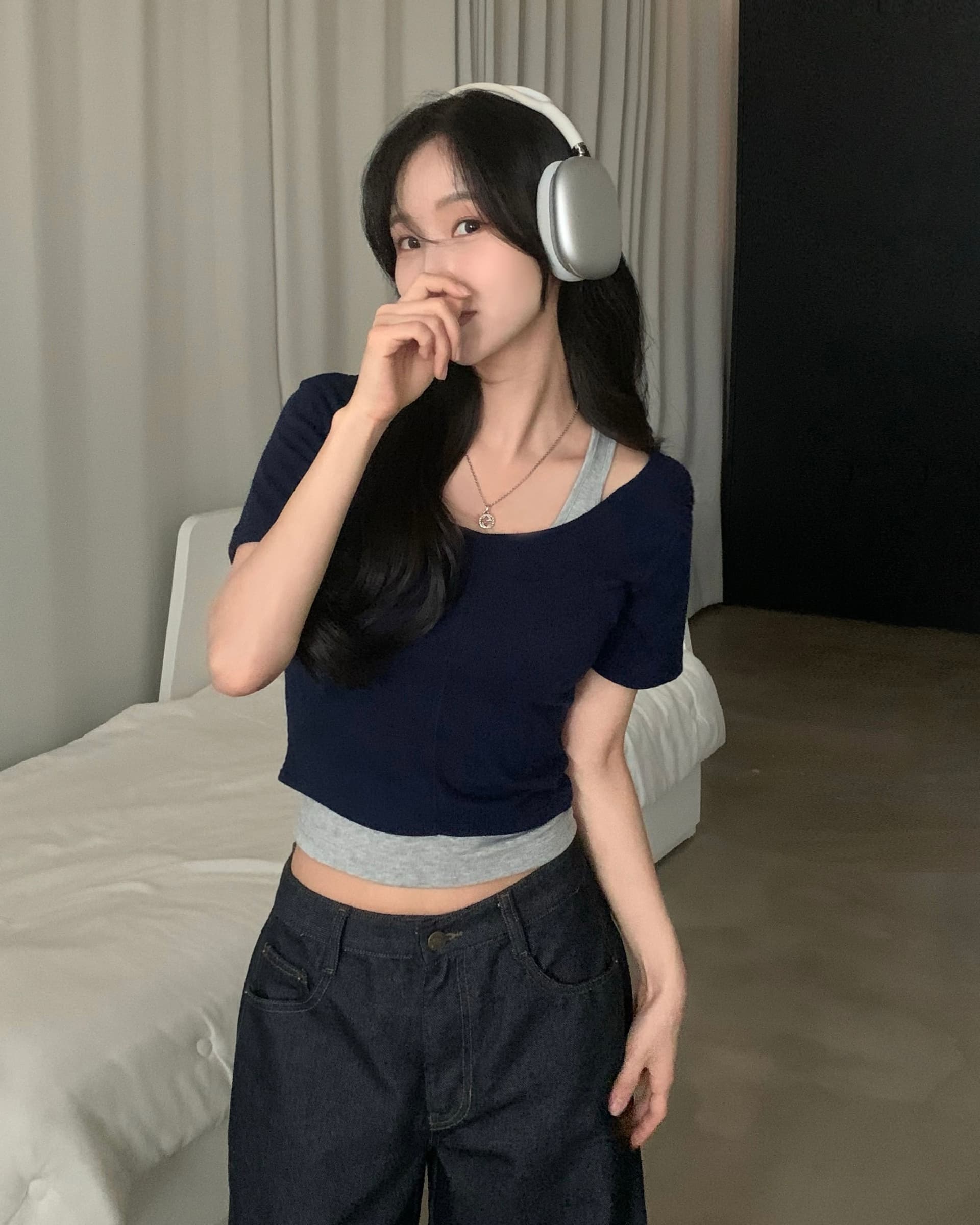 한국 chic 여름 디자인 센스 페이크 레이어드 배색 구덩이 기사 반팔 티셔츠 상세 이미지 4