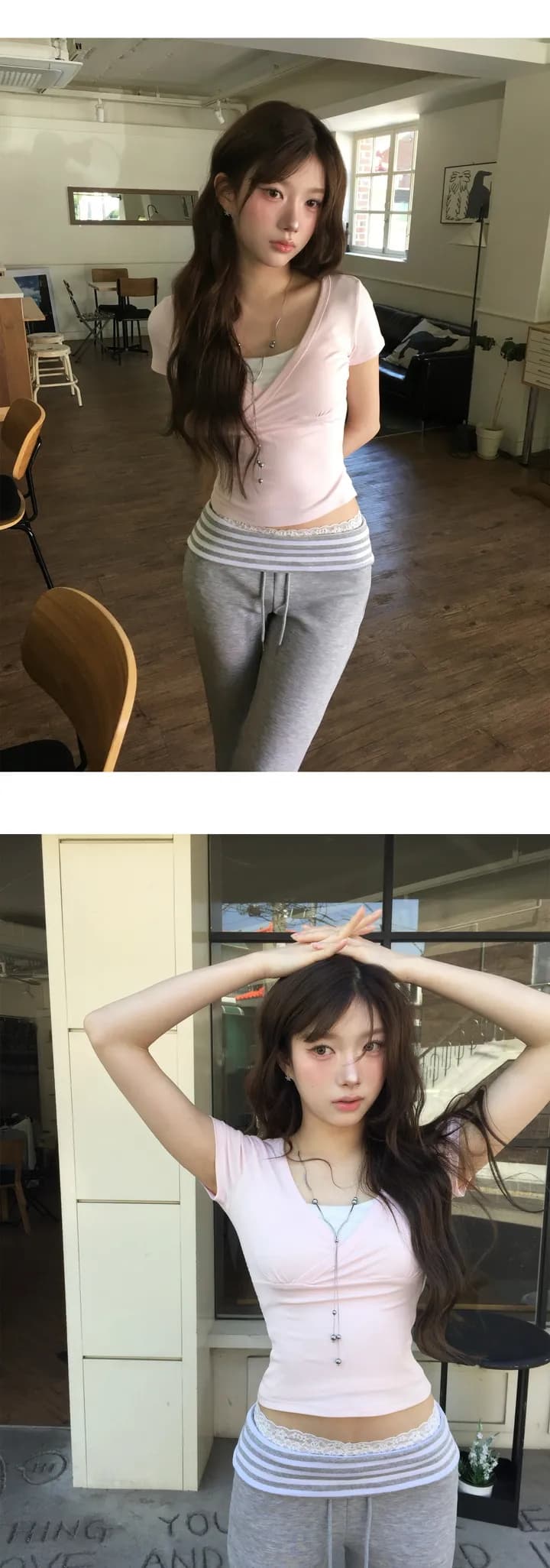 한국 chic 여름 십자가 허리 수축 몸매 가꾸기 만나는 반팔 티셔츠 상세 이미지 5