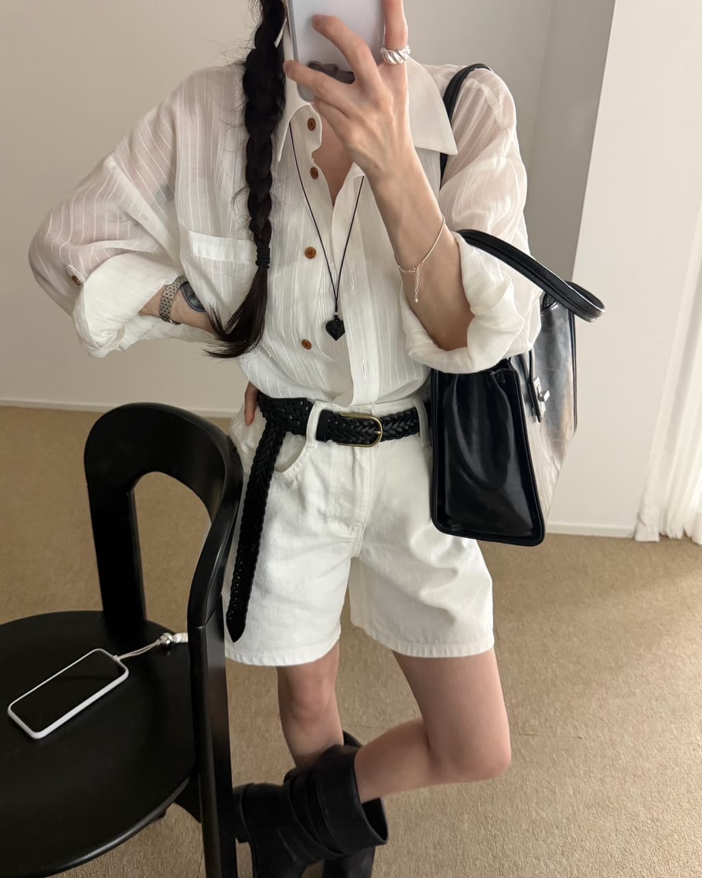 한국 chic 여름 긴팔 여성 셔츠 스트라이프 자외선 차단 셔츠 상세 이미지 15