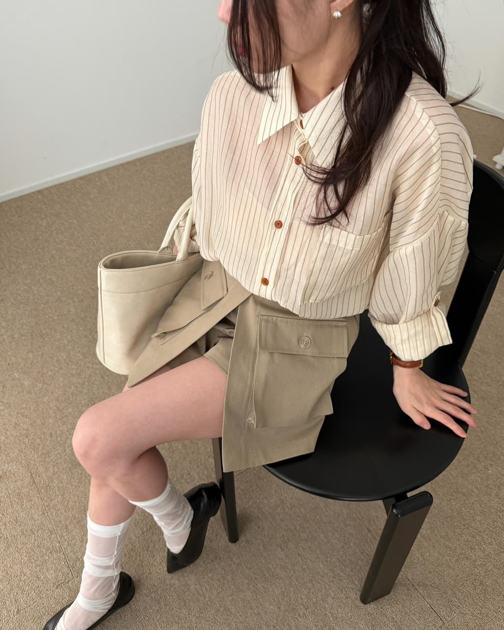 한국 chic 여름 긴팔 여성 셔츠 스트라이프 자외선 차단 셔츠 상세 이미지 27