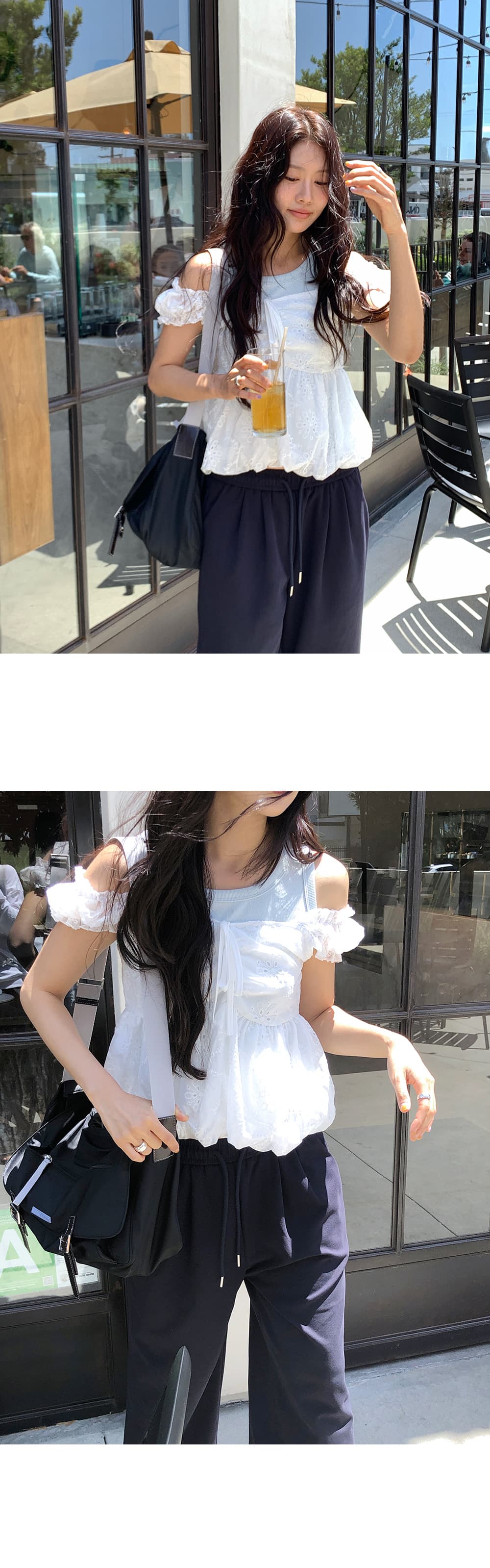 한국 ins 여름 홀로우 아웃 자수 반팔 셔츠 상세 이미지 13