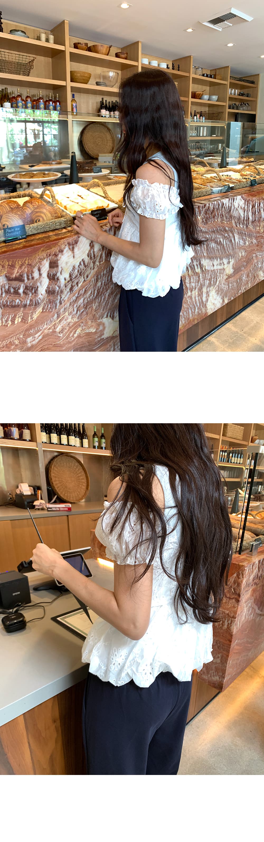 한국 ins 여름 홀로우 아웃 자수 반팔 셔츠 상세 이미지 15