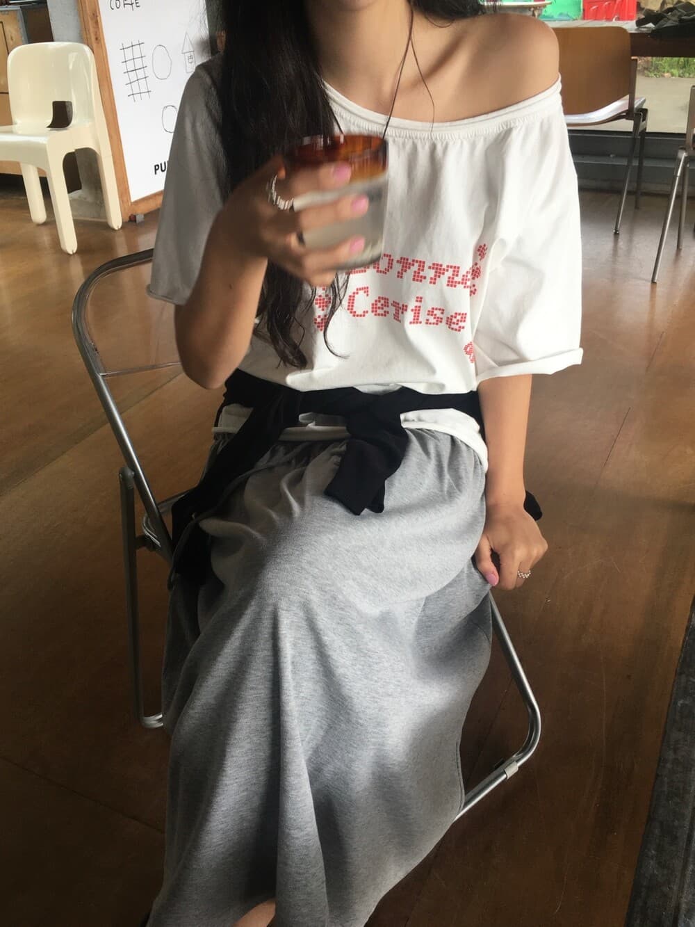 한국 ins 여름 오프숄더 프린트 반팔 티셔츠 상세 이미지 22
