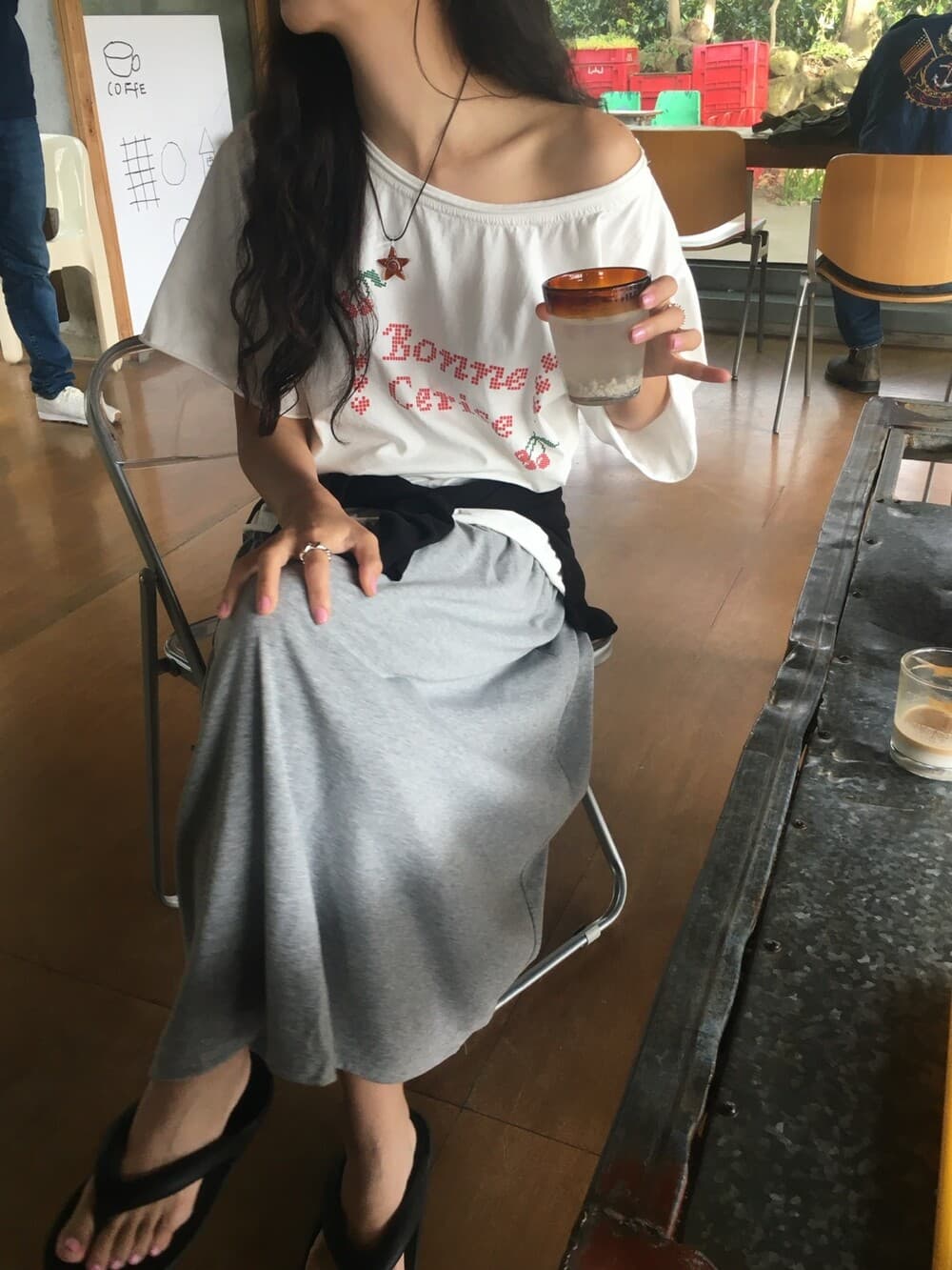 한국 ins 여름 오프숄더 프린트 반팔 티셔츠 상세 이미지 23