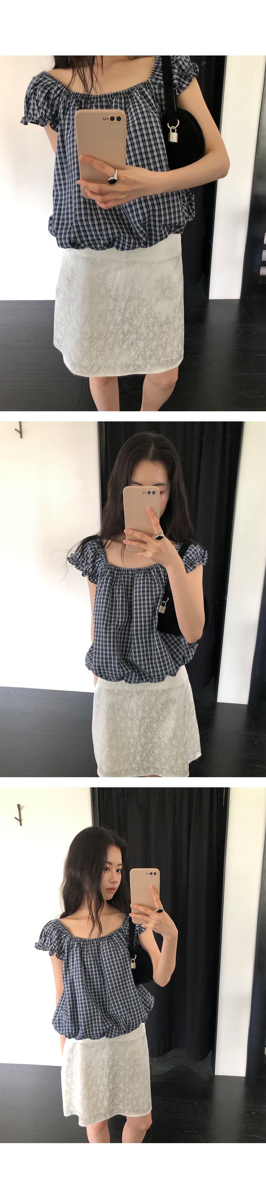 한국 ins 여름 작은 청신 Feifei 소매 꽃밭 격자 무늬 셔츠 상세 이미지 9