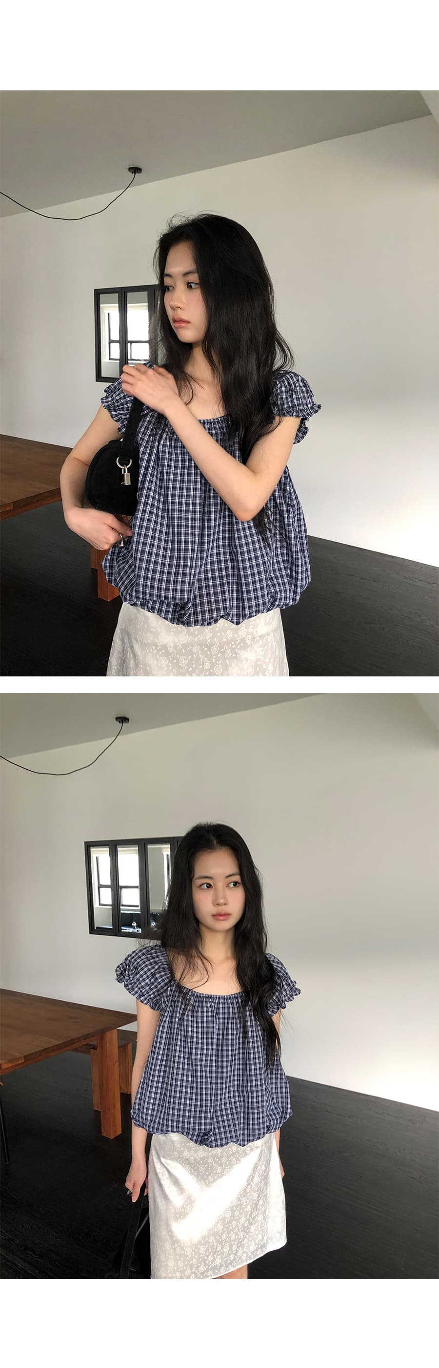 한국 ins 여름 작은 청신 Feifei 소매 꽃밭 격자 무늬 셔츠 상세 이미지 12