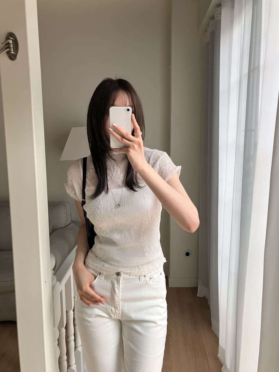 한국 ins 여름 질감 센스 자수 이후 트임 반팔 맨위 상세 이미지 11