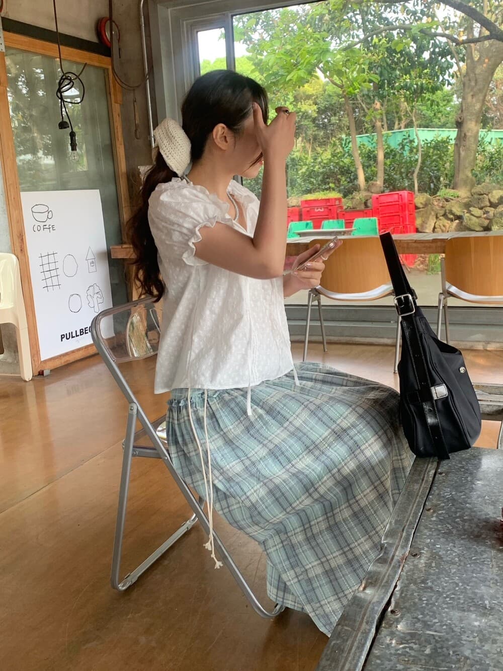 한국 ins 여름 자수 리본 버블 반팔 셔츠 상세 이미지 14