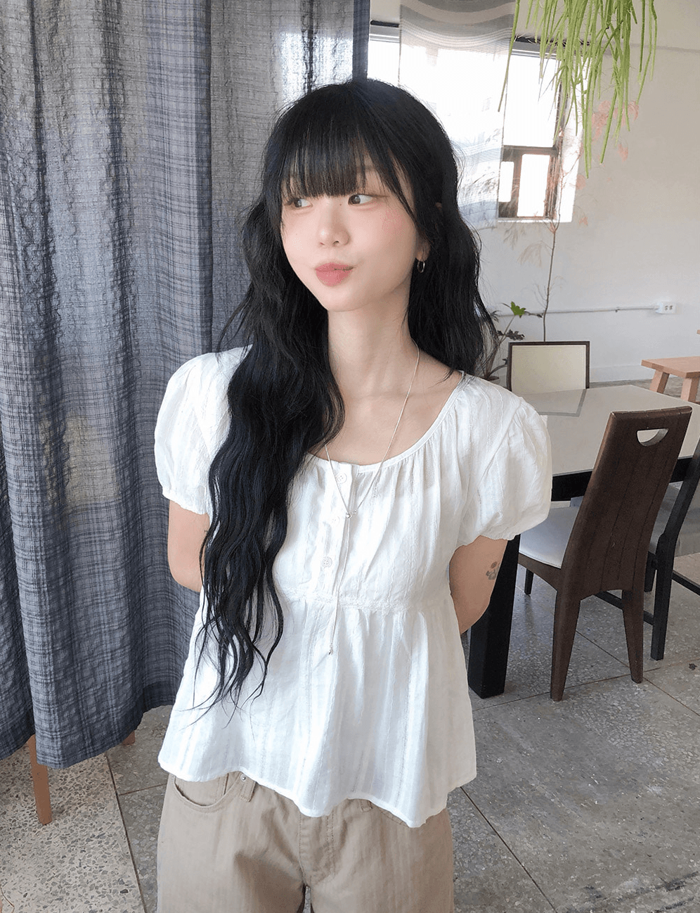 한국 ins 여름 자카드 반팔 셔츠 상세 이미지 6