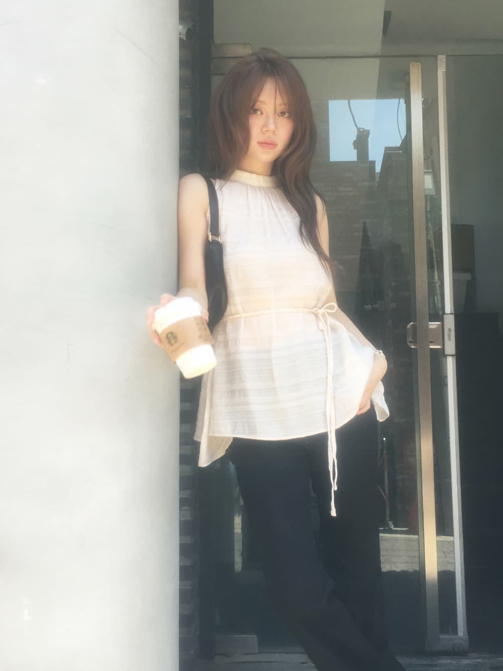 선적 중 한국 ins 여름 행침 목 민소매 스트랩 허리 수축 드레스 상세 이미지 16