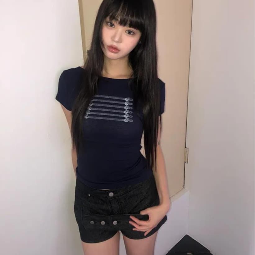 한국 ins 여름 보트 칼라 프린트 마이크로 ~을 통해 몸매 가꾸기 슬림해 보이는 반팔 티셔츠 이미지 2