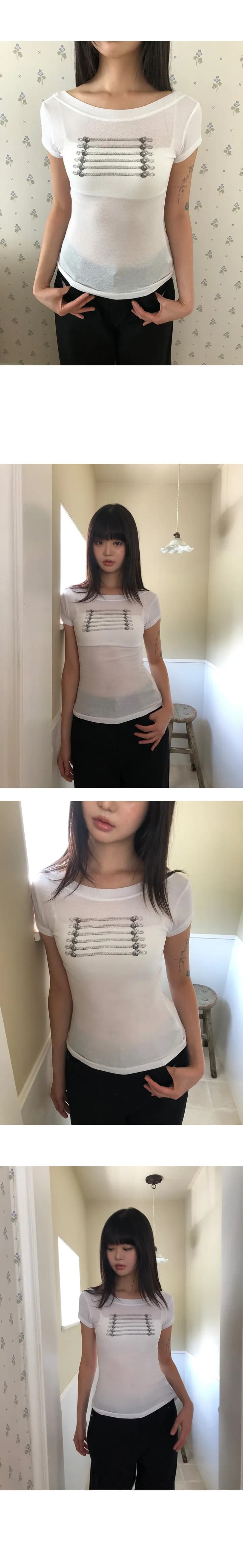 한국 ins 여름 보트 칼라 프린트 마이크로 ~을 통해 몸매 가꾸기 슬림해 보이는 반팔 티셔츠 상세 이미지 4