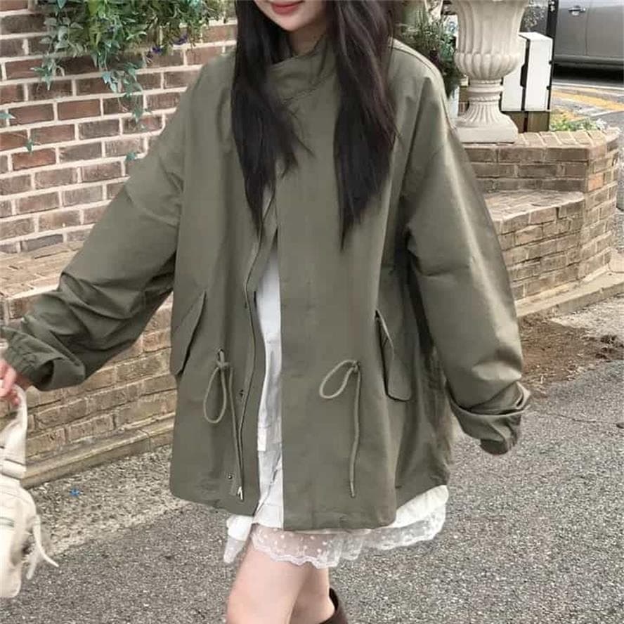 ins 가을의 날 느슨함 학생 한 부서 레트로 느긋한 잘 생긴 달콤한 차가운 펌프 로프 허리 수축 캐주얼 재킷 재킷 재킷 이미지 5