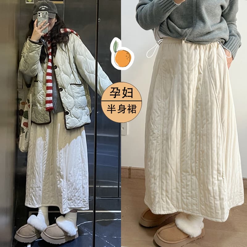 지금 임산부 솜을 넣은 두꺼운 꽃밭 반신 스커트 레트로 가을과 겨울 한국 스타일 루즈핏 중간 길이 슬림해 보이는 한 마디 치마 이미지 2