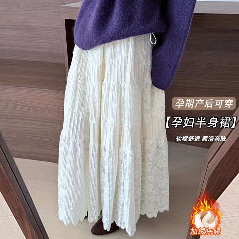 지금 임산부 숙녀 바람 두꺼운 연삭 털 레이스 반 스커트 2025 가을 한국 스타일 다용도 캐주얼 연령 감소 우산 치마 여성 이미지 3