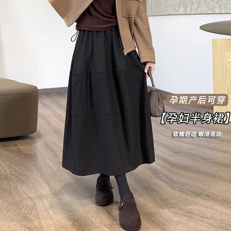 지금 임산부 양모 모직 야마모토 치마 여성 가을 겨울 새로운 표지 십자가 슬림해 보이는 꽃밭 퍼프 스커트 이미지 3
