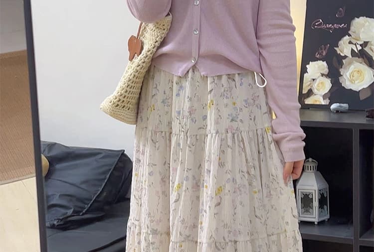 지금 지금 임산부 동화 바람 부드러운 신선함 꽃무늬 한 부서 반신 스커트 새로운 루즈핏 질감 센스 케이크 롱 스커트 상세 이미지 21